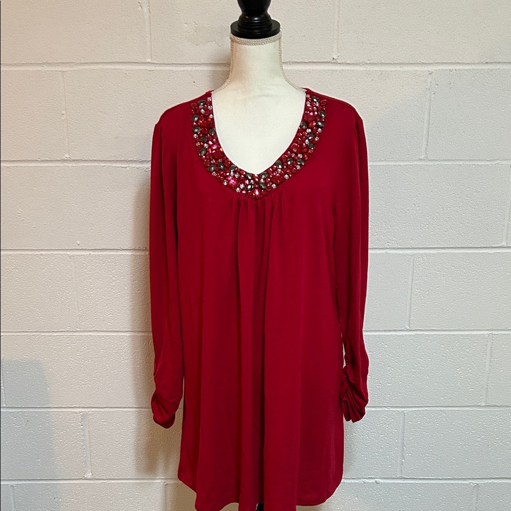 Elegant Red Embellished Women's Top XL
